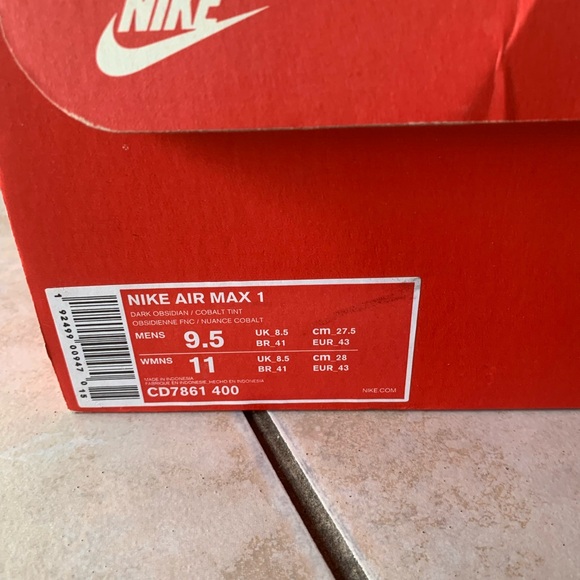 NIKE AIR MAX ONE 
OBSIDIAN CREPE SOLE 
MENS 9.5
